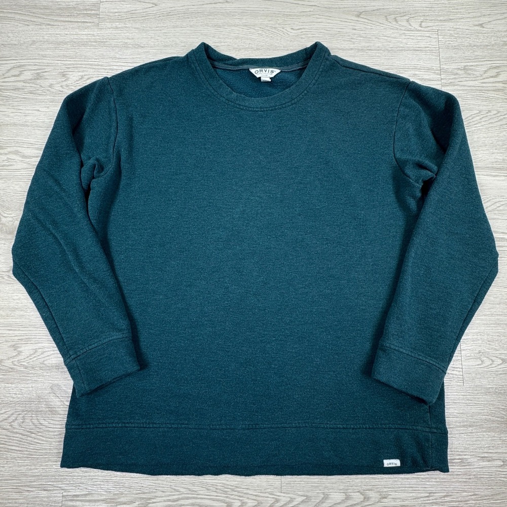 Orvis Men's Sweatshirt Classic Collection Teal Large Crewneck Long Sleeve Fleece